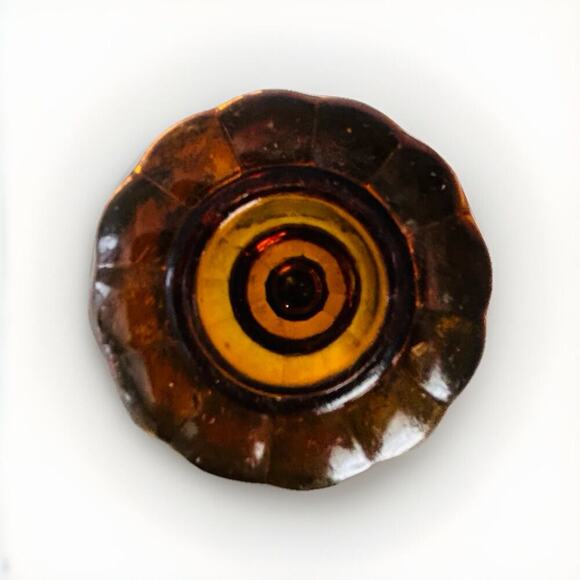 Vintage 8.5” T Tierra Amber Brown Press Cut Glass Candlestick Holder Home Decor - Picture 4 of 16